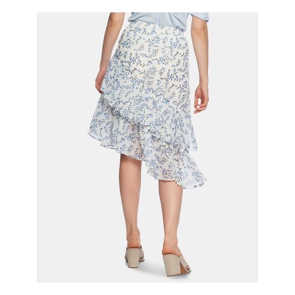 1. STATE Womens White Ruffled Sheer Floral Knee Length A-Line Skirt 2 - Picture 2 of 2